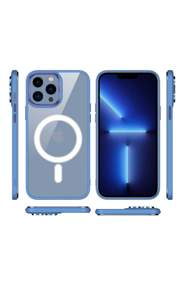 Apple iPhone 13 Pro Kılıf Wireless Şarj Özellikli Zore Krom M-safe Silikon Kapak