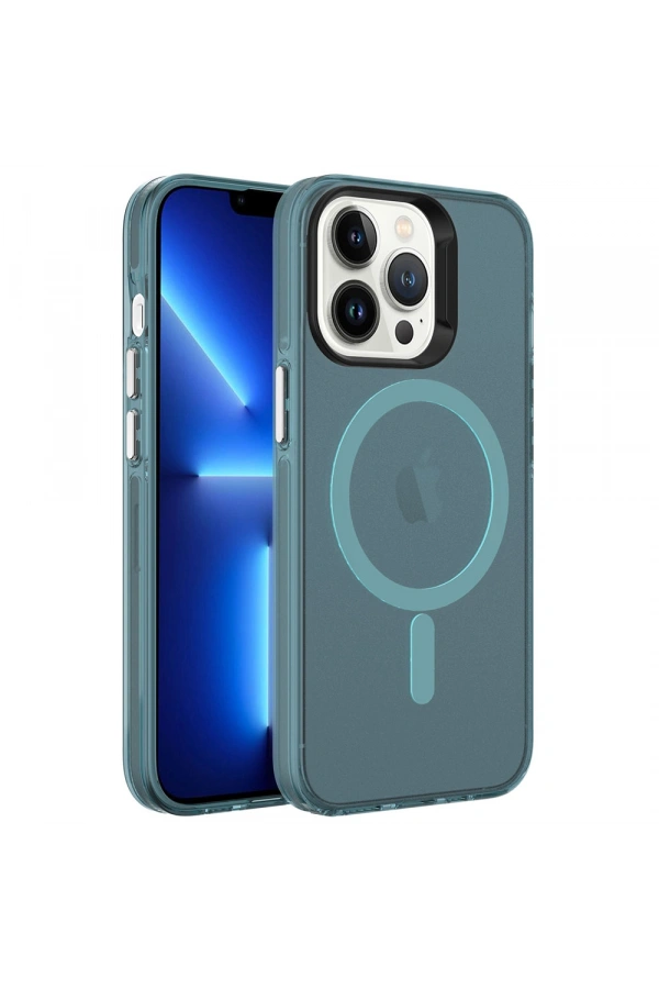 Apple iPhone 13 Pro Kılıf Zore M-safe Şarj Özellikli Buzlu Transparan C-Pro Sert Kapak