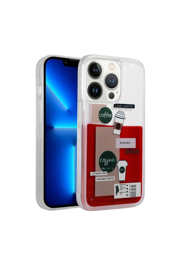 Apple iPhone 13 Pro Max Kılıf Desenli Sıvılı Zore Drink Silikon Kapak