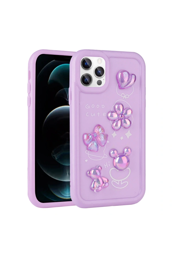 Apple iPhone 13 Pro Max Kılıf Kabartma Figürlü Parlak Zore Toys Silikon Kapak