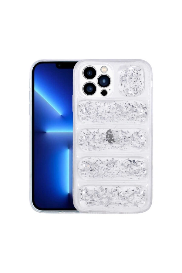 Apple iPhone 13 Pro Max Kılıf Kamera Korumalı Simli Airbagli Zore Dalga Kapak
