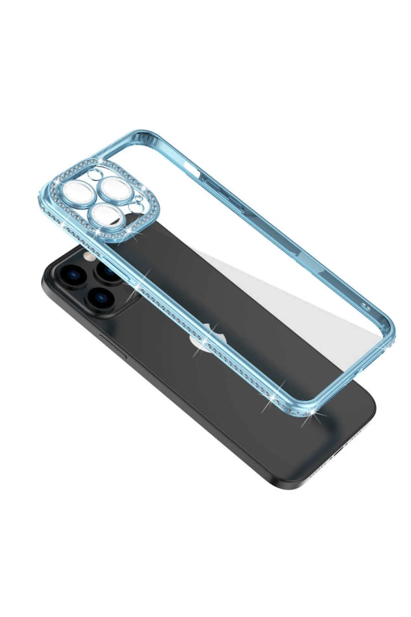 Apple iPhone 13 Pro Max Kılıf Kamera Korumalı Taşlı Zore Mina Kapak