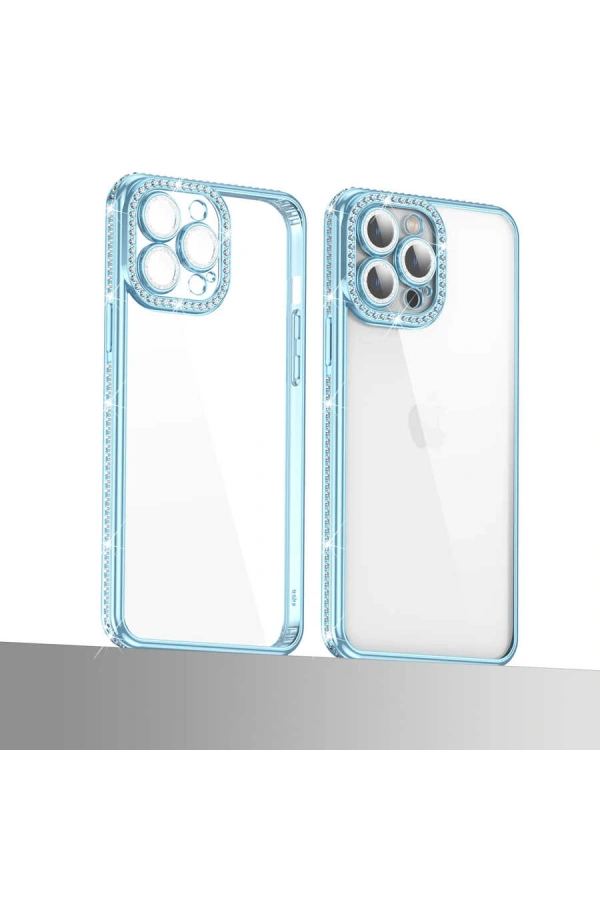 Apple iPhone 13 Pro Max Kılıf Kamera Korumalı Taşlı Zore Mina Kapak