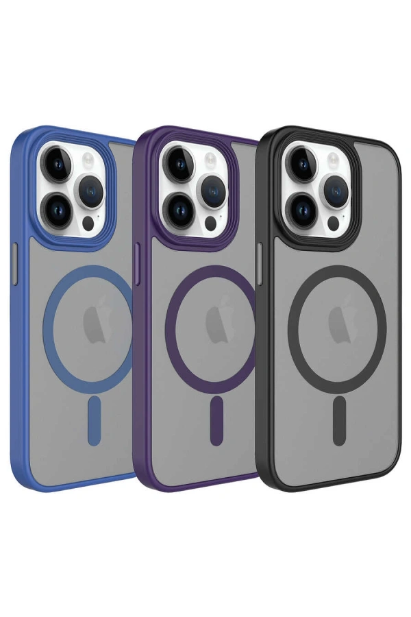 Apple iPhone 13 Pro Max Kılıf Mat Arka Yüzey Wireless Şarj Özellikli Zore Flet M-safe Kapak