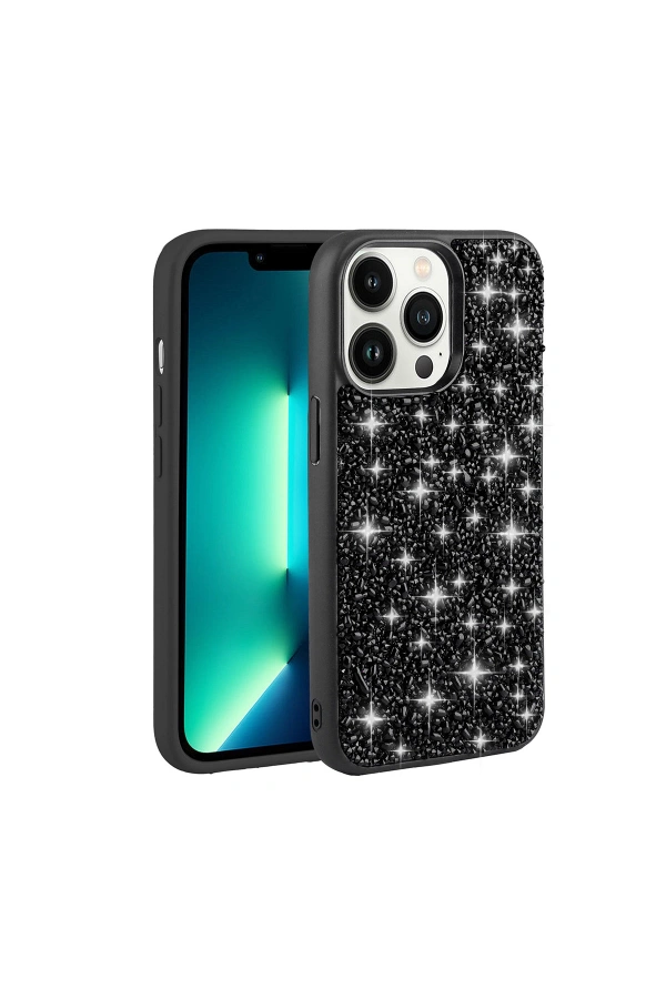 Apple iPhone 13 Pro Max Kılıf Parlak Taşlı Tasarım Zore Linea Kapak