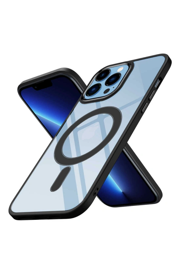 Apple iPhone 13 Pro Max Kılıf Wireless Şarj Özellikli Zore Krom M-safe Silikon Kapak