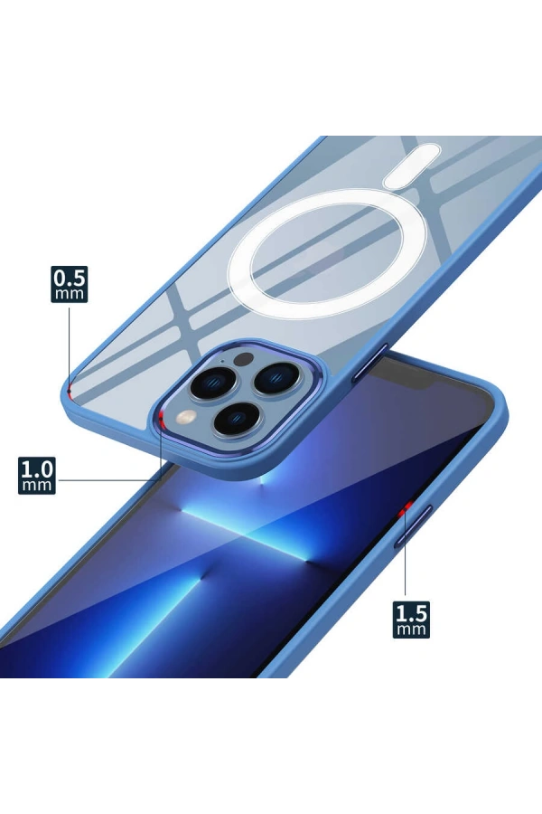 Apple iPhone 13 Pro Max Kılıf Wireless Şarj Özellikli Zore Krom M-safe Silikon Kapak