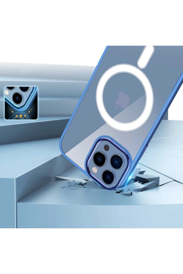 Apple iPhone 13 Pro Max Kılıf Wireless Şarj Özellikli Zore Krom M-safe Silikon Kapak