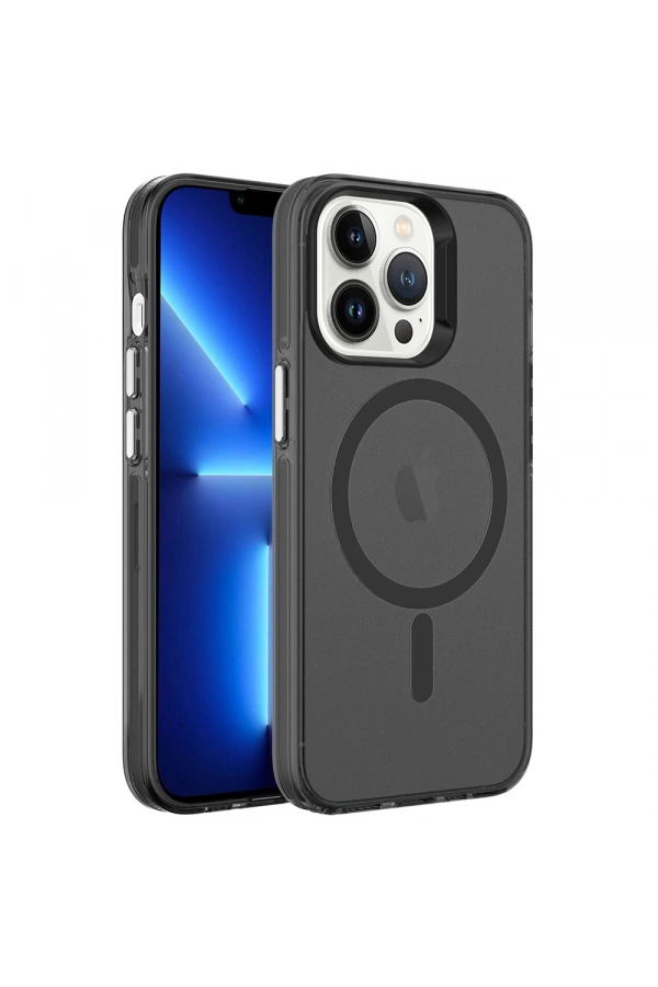 Apple iPhone 13 Pro Max Kılıf Zore M-safe Şarj Özellikli Buzlu Transparan C-Pro Sert Kapak