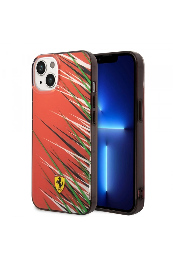 Apple iPhone 14 Kılıf Ferrari Orjinal Lisanslı Baskı Logolu Çimen Desenli Kapak