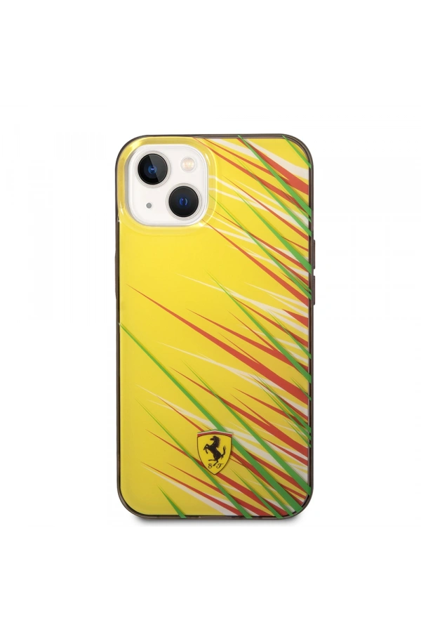Apple iPhone 14 Kılıf Ferrari Orjinal Lisanslı Baskı Logolu Çimen Desenli Kapak