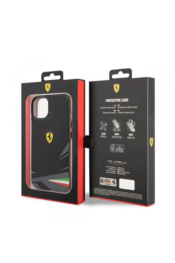 Apple iPhone 14 Kılıf Ferrari Orjinal Lisanslı Baskı Logolu İtalyan Bayrak Baskılı Dizayn Kapak