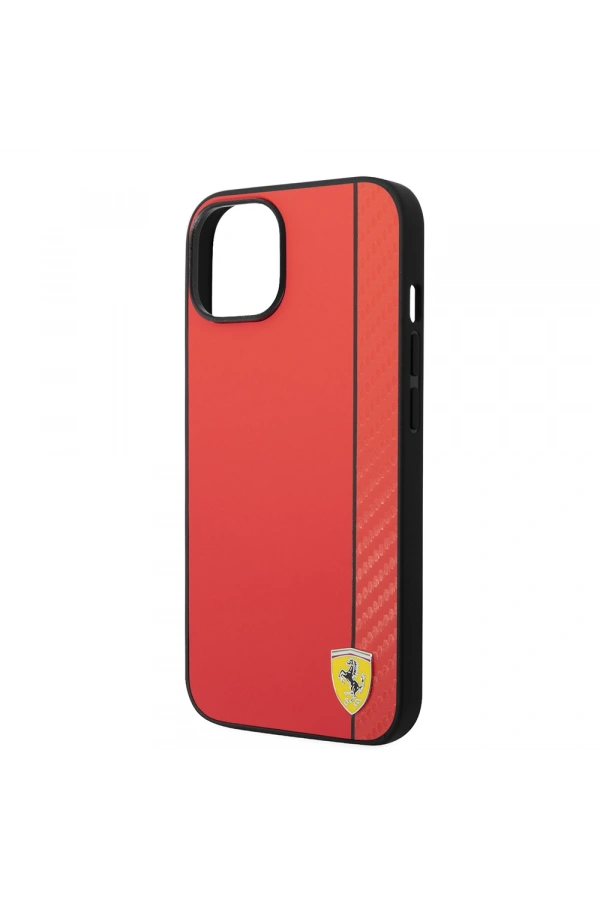 Apple iPhone 14 Kılıf Ferrari Orjinal Lisanslı M-safe Şarj Özellikli Pu Deri Ve Karbon Şeritli Dizayn Kapak