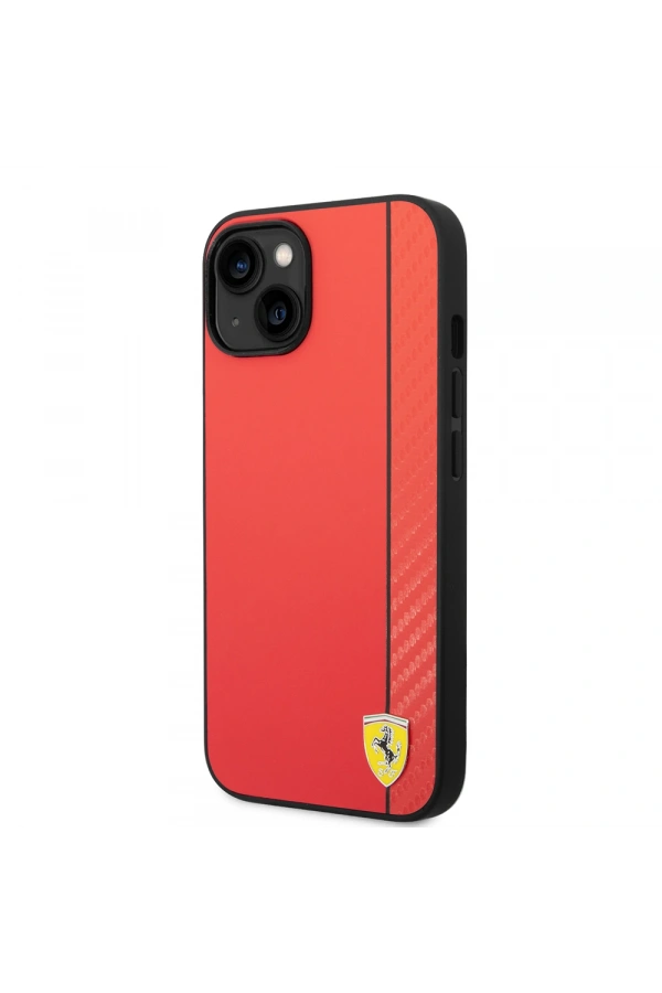 Apple iPhone 14 Kılıf Ferrari Orjinal Lisanslı M-safe Şarj Özellikli Pu Deri Ve Karbon Şeritli Dizayn Kapak