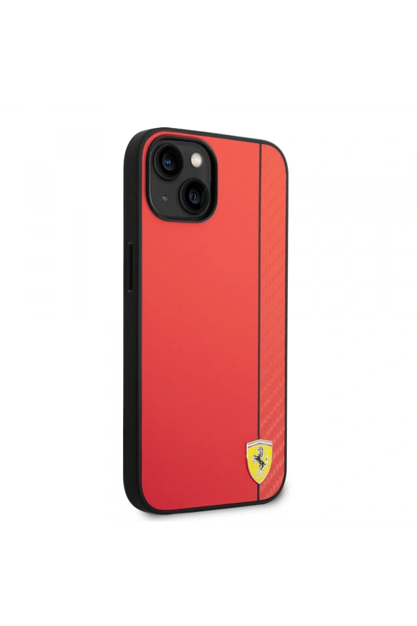 Apple iPhone 14 Kılıf Ferrari Orjinal Lisanslı M-safe Şarj Özellikli Pu Deri Ve Karbon Şeritli Dizayn Kapak
