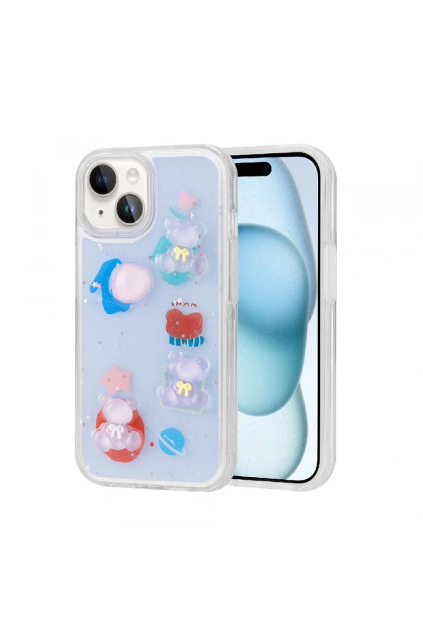 Apple iPhone 14 Kılıf Kabartma Figürlü Parlak Zore Minimini Silikon Kapak