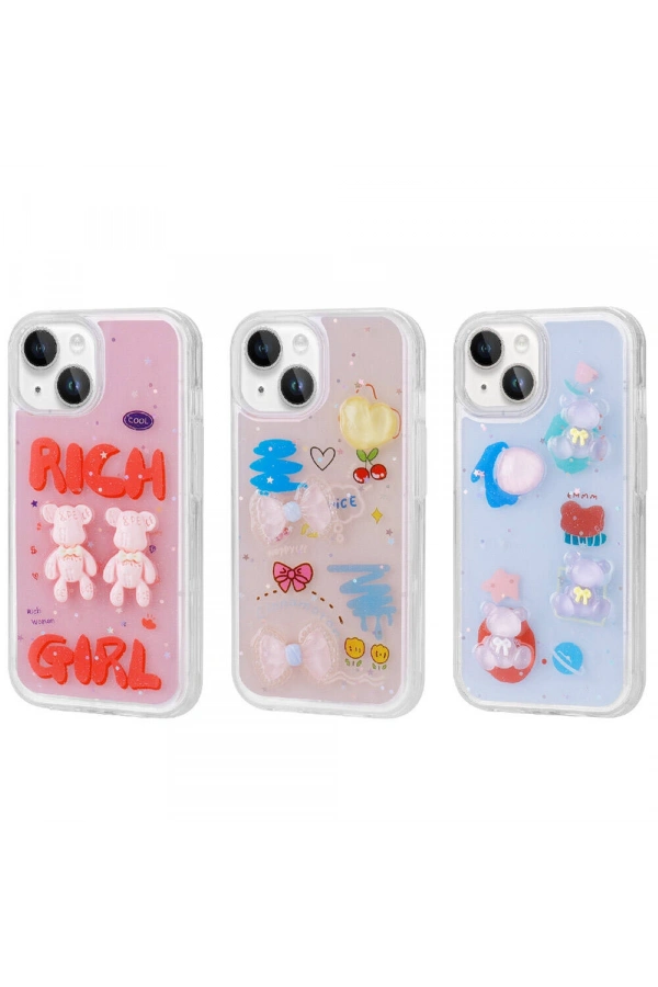 Apple iPhone 14 Kılıf Kabartma Figürlü Parlak Zore Minimini Silikon Kapak