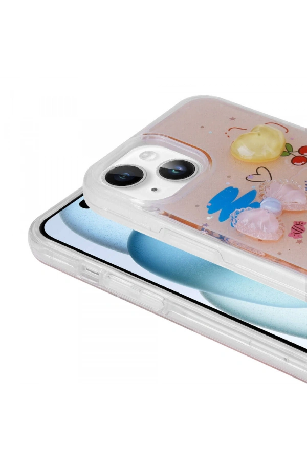 Apple iPhone 14 Kılıf Kabartma Figürlü Parlak Zore Minimini Silikon Kapak