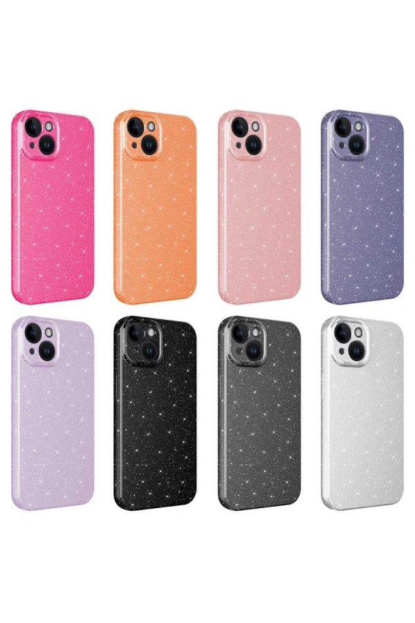 Apple iPhone 14 Kılıf Kamera Korumalı Simli Lüks Zore Koton Kapak