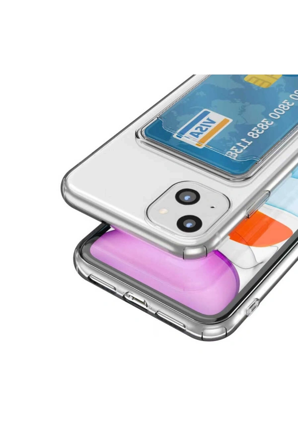 Apple iPhone 14 Kılıf Kartlıklı Şeffaf Zore Setra Clear Silikon Kapak