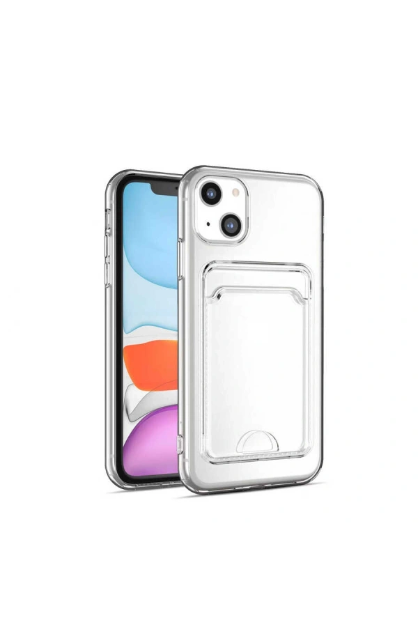 Apple iPhone 14 Kılıf Kartlıklı Şeffaf Zore Setra Clear Silikon Kapak
