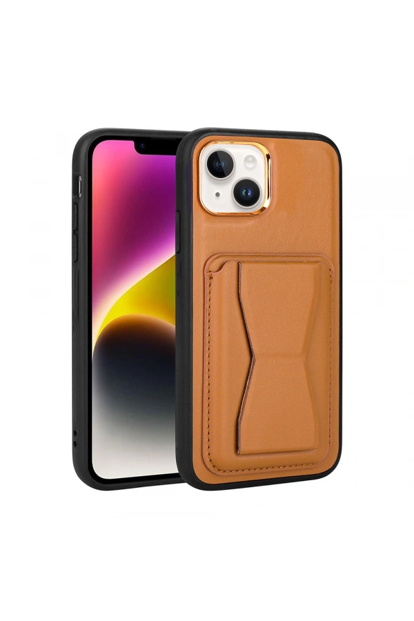 Apple iPhone 14 Kılıf Kartlıklı Standlı ​Pu Deri Zore Memo Kapak