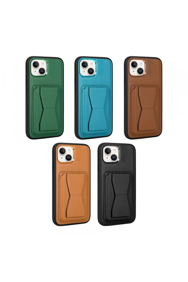 Apple iPhone 14 Kılıf Kartlıklı Standlı ​Pu Deri Zore Memo Kapak