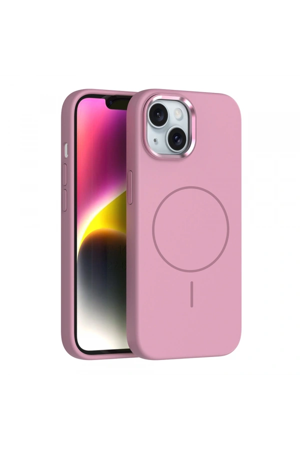 Apple iPhone 14 Kılıf M-Safe Şarj Özellikli Metal Kamera Çerçeveli Zore Edi Silikon Kapak