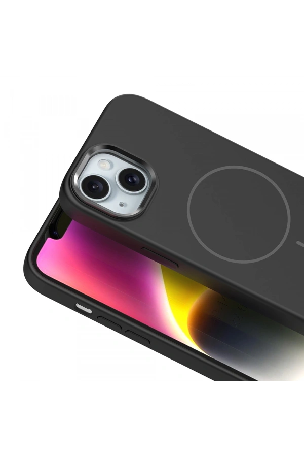 Apple iPhone 14 Kılıf M-Safe Şarj Özellikli Metal Kamera Çerçeveli Zore Edi Silikon Kapak