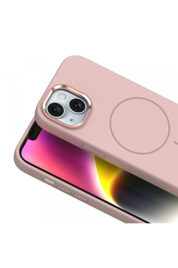Apple iPhone 14 Kılıf M-Safe Şarj Özellikli Metal Kamera Çerçeveli Zore Edi Silikon Kapak