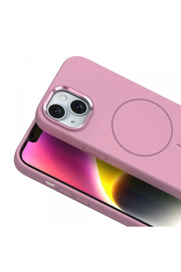 Apple iPhone 14 Kılıf M-Safe Şarj Özellikli Metal Kamera Çerçeveli Zore Edi Silikon Kapak