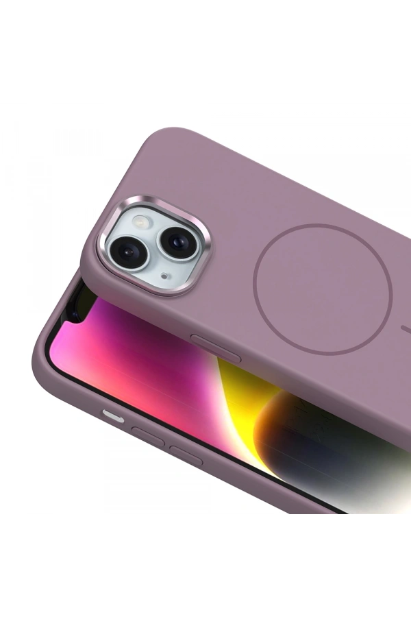 Apple iPhone 14 Kılıf M-Safe Şarj Özellikli Metal Kamera Çerçeveli Zore Edi Silikon Kapak