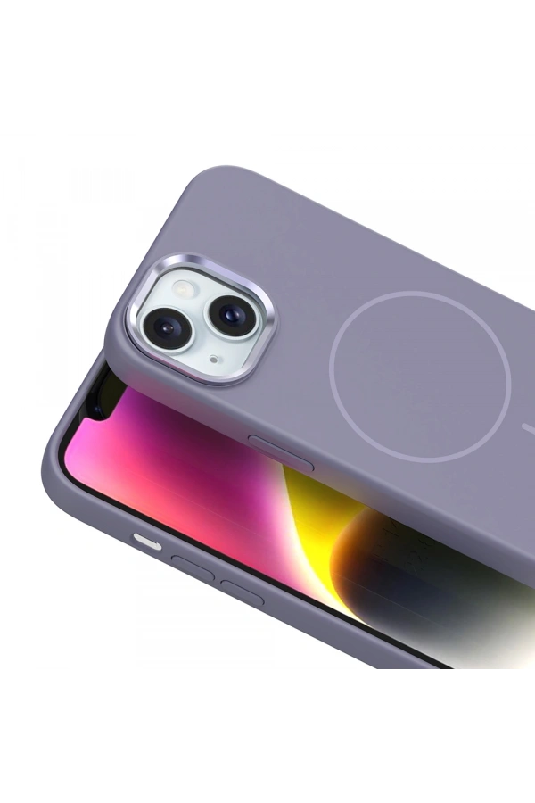 Apple iPhone 14 Kılıf M-Safe Şarj Özellikli Metal Kamera Çerçeveli Zore Edi Silikon Kapak