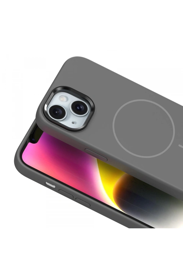 Apple iPhone 14 Kılıf M-Safe Şarj Özellikli Metal Kamera Çerçeveli Zore Edi Silikon Kapak