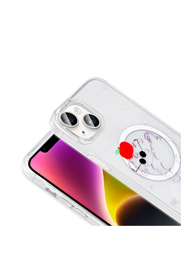 Apple iPhone 14 Kılıf M-Safe Şarj Özellikli Şeffaf Zore Folk Sert Kapak