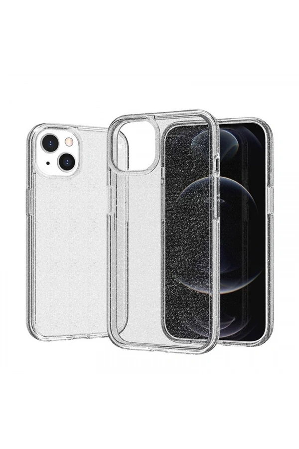 Apple iPhone 14 Kılıf Parlayan Simli Şeffaf Zore Redos Kapak