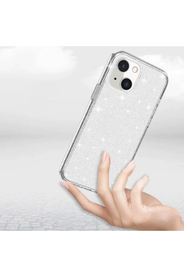 Apple iPhone 14 Kılıf Parlayan Simli Şeffaf Zore Redos Kapak