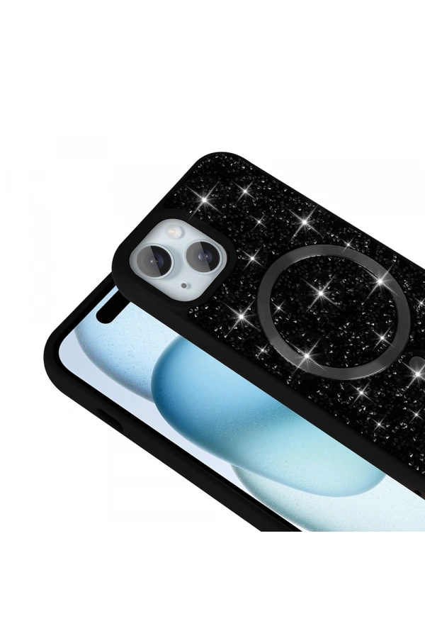 Apple iPhone 14 Kılıf Pırlanta Tasarımlı M-safe Şarj Özellikli Zore Mozaik Silikon Kapak