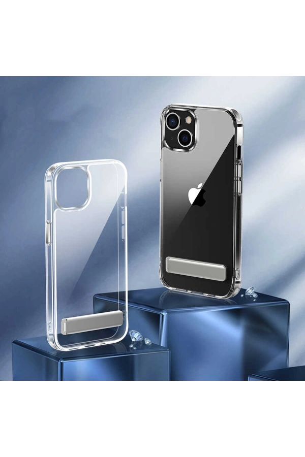 Apple iPhone 14 Kılıf Standlı Şeffaf Silikon Zore L-Stand Kapak