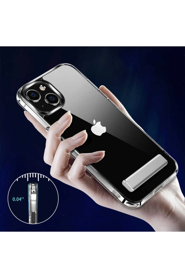 Apple iPhone 14 Kılıf Standlı Şeffaf Silikon Zore L-Stand Kapak