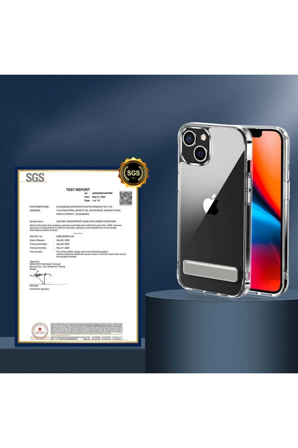 Apple iPhone 14 Kılıf Standlı Şeffaf Silikon Zore L-Stand Kapak