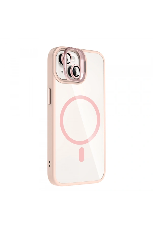 Apple iPhone 14 Kılıf Standlı ve Kamera Lens Hediyeli M-Safe Şarj Özellikli Zore Etro Kapak