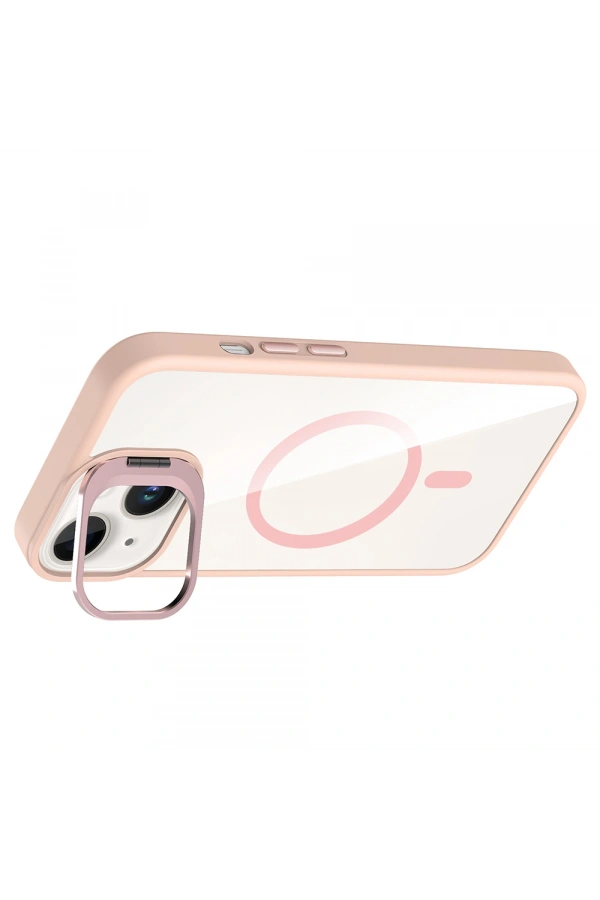 Apple iPhone 14 Kılıf Standlı ve Kamera Lens Hediyeli M-Safe Şarj Özellikli Zore Etro Kapak
