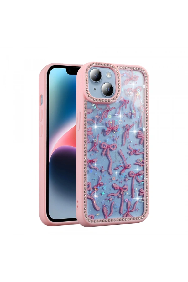 Apple iPhone 14 Kılıf Taşlı ve Simli Tasarım Zore Azra Kapak