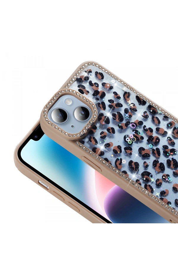 Apple iPhone 14 Kılıf Taşlı ve Simli Tasarım Zore Azra Kapak
