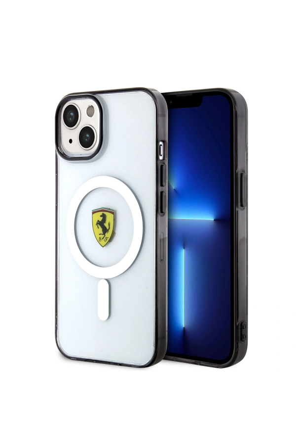 Apple iPhone 14 Plus Kılıf Ferrari M-safe Şarj Özellikli Transparan Dizayn Kapak