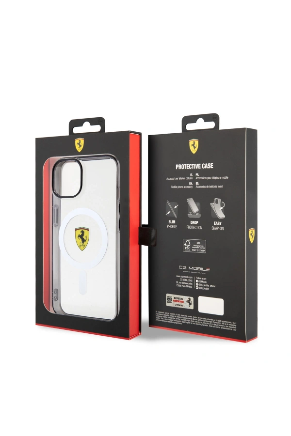 Apple iPhone 14 Plus Kılıf Ferrari M-safe Şarj Özellikli Transparan Dizayn Kapak