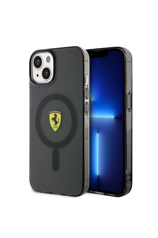 Apple iPhone 14 Plus Kılıf Ferrari M-safe Şarj Özellikli Yarı Transparan Dizayn Kapak