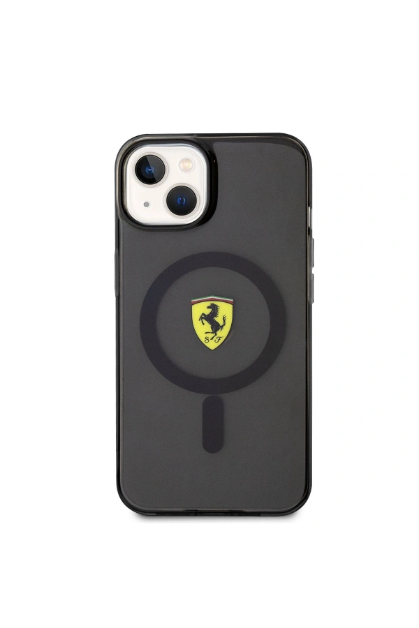 Apple iPhone 14 Plus Kılıf Ferrari M-safe Şarj Özellikli Yarı Transparan Dizayn Kapak