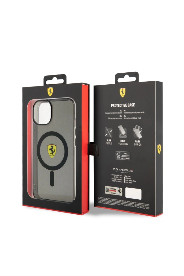Apple iPhone 14 Plus Kılıf Ferrari M-safe Şarj Özellikli Yarı Transparan Dizayn Kapak